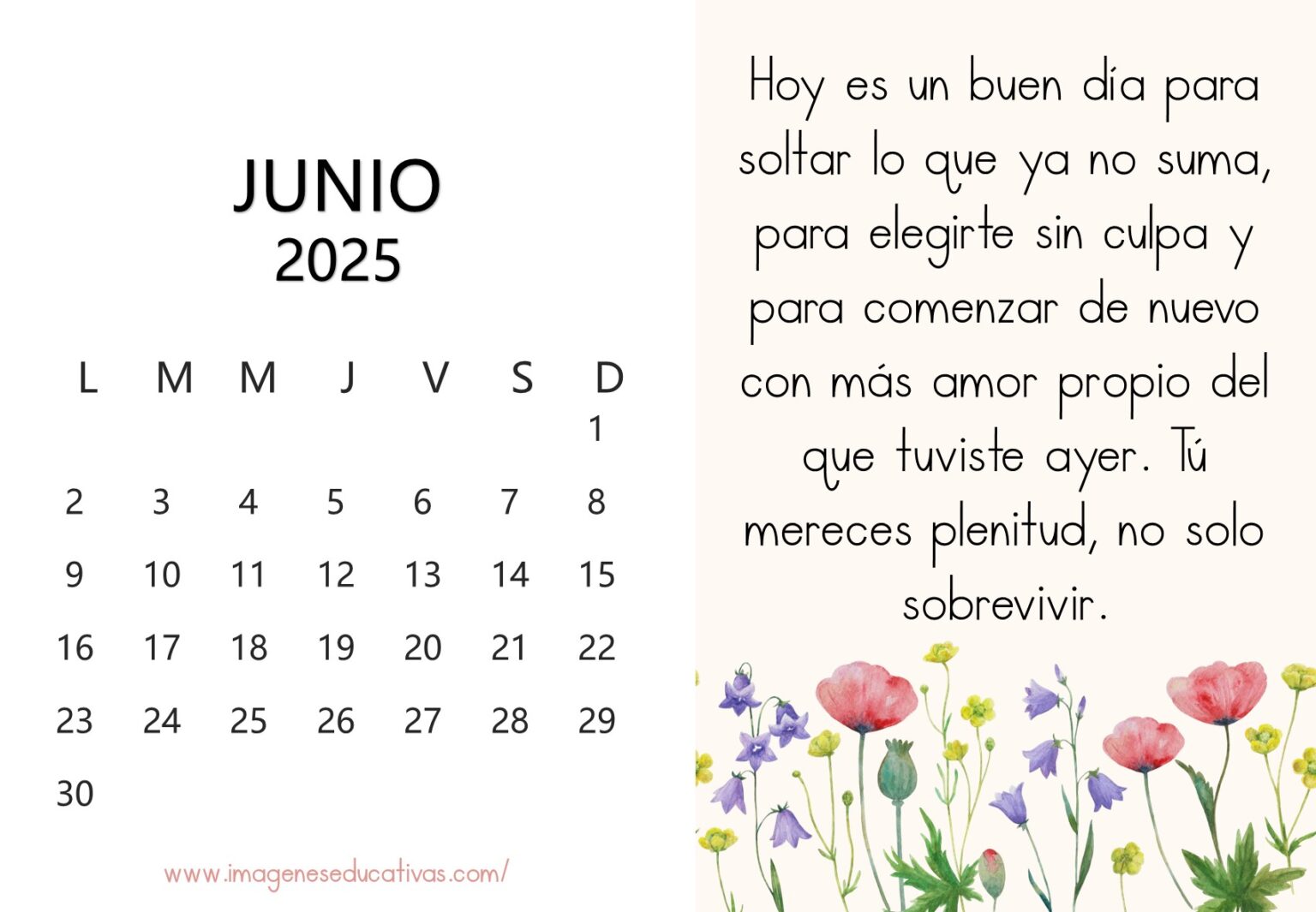 Calendarios 2025 Junio para descargar e imprimir - Imagenes Educativas