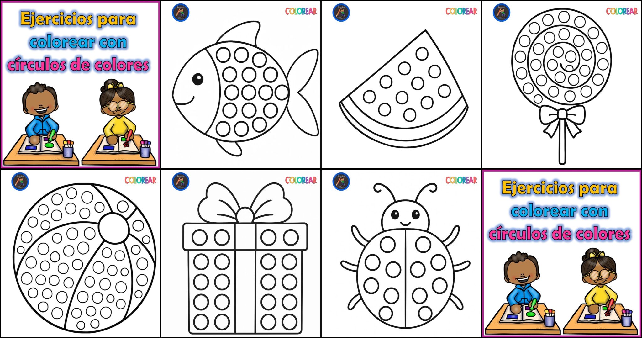 Ejercicios para colorear con círculos de colores - Imagenes Educativas
