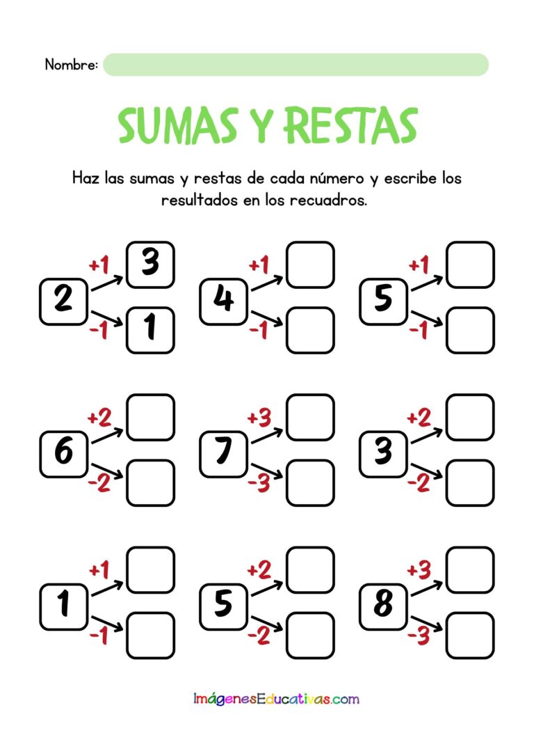 Hojas de trabajo de sumas y restas sencillas - Imagenes Educativas