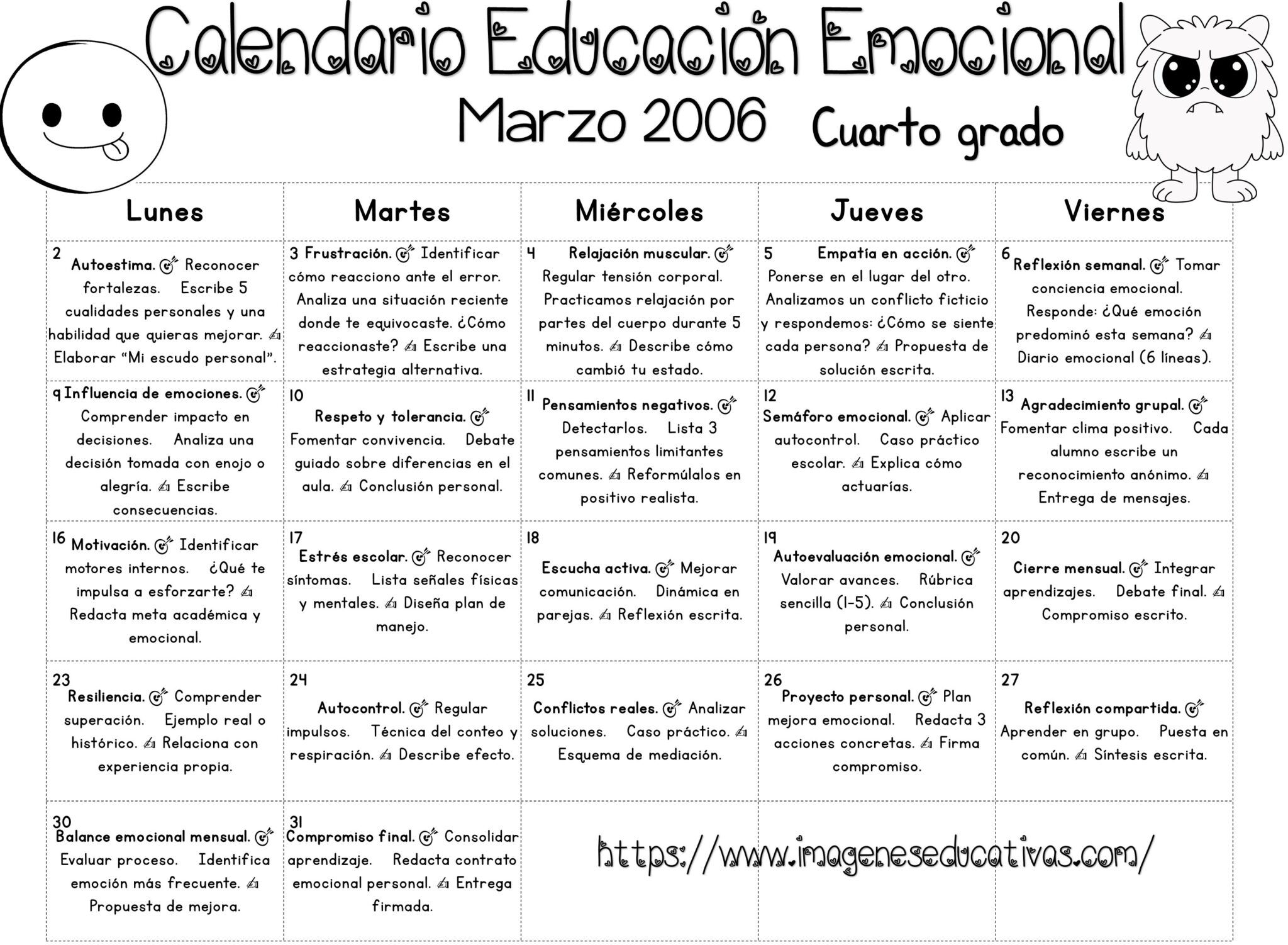 Calendario actividades de Educación Emocional mes de Marzo - Imagenes ...