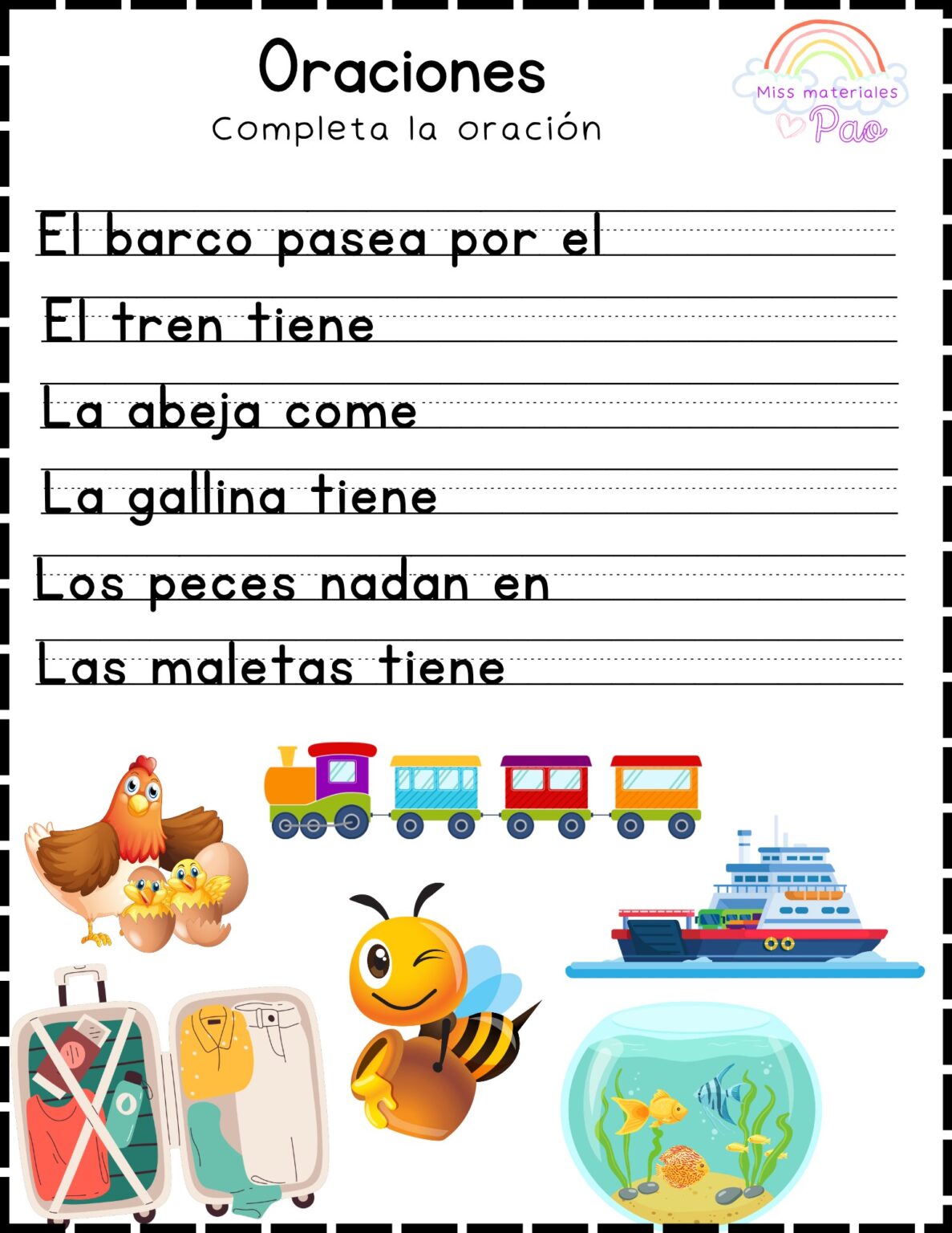 Fichas de oraciones para niños en PDF refuerza la comprensión lectora ...