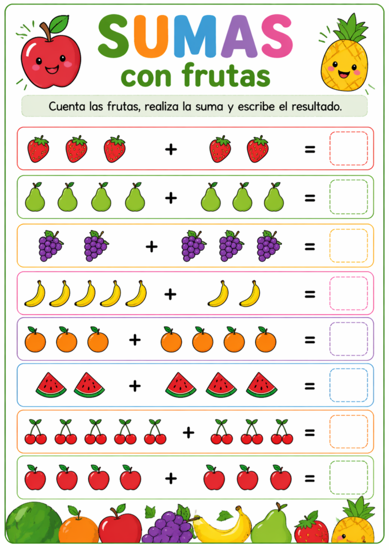 Fichas de sumas con dibujos - Imagenes Educativas