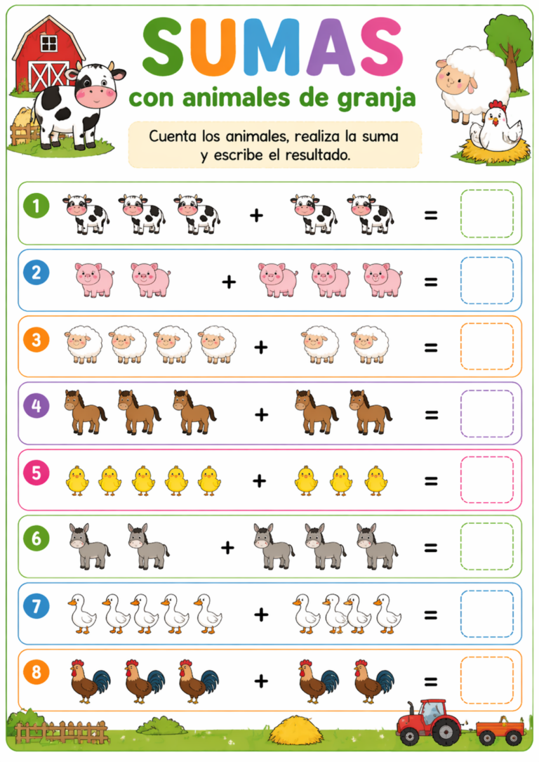 Fichas de sumas con dibujos - Imagenes Educativas