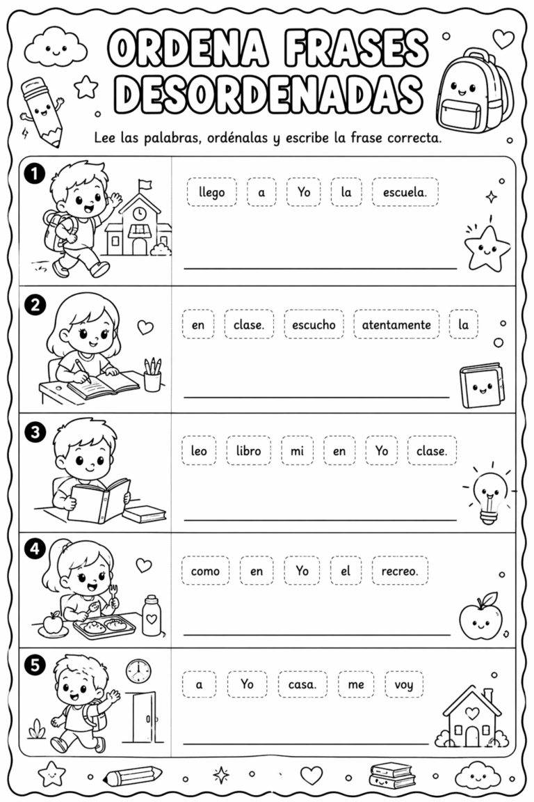 Ordenamos oraciones fichas imprimibles - Imagenes Educativas