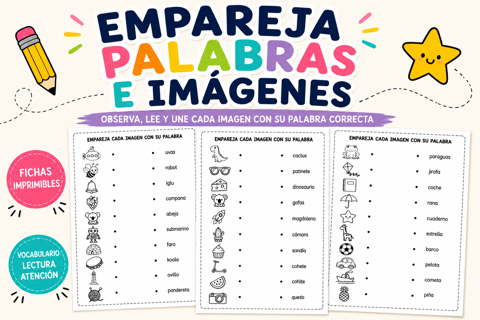 Aprendo vocabulario conectando palabras e imágenes - Imagenes Educativas