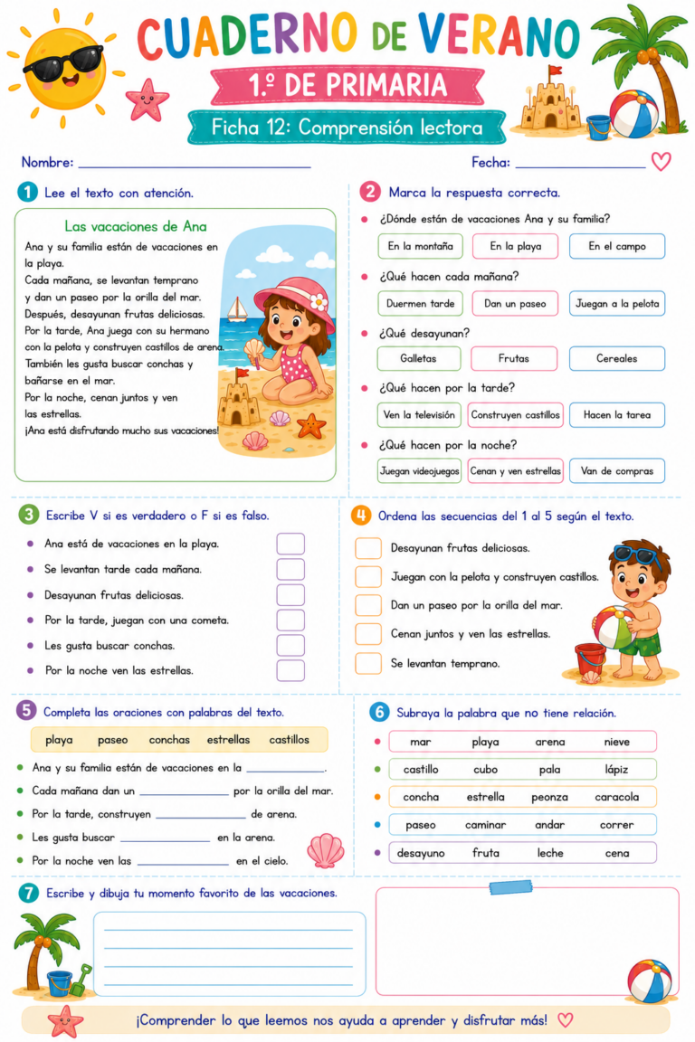 Cuaderno de Repaso Verano 2026 1º de Primaria y Primer Grado - Imagenes ...