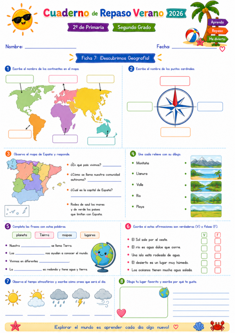 Cuaderno de Repaso Verano 2026 2º de Primaria y Segundo Grado (10 ...