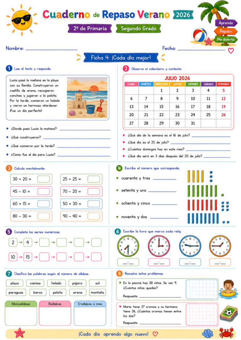 Cuaderno de Repaso Verano 2026 2º de Primaria y Segundo Grado ...