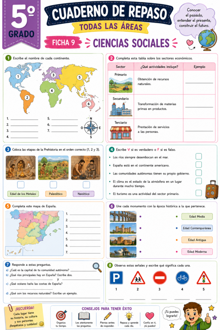 Cuaderno de Repaso Verano 2026 5º de Primaria y Quinto Grado - Imagenes ...