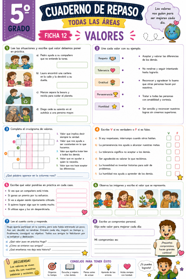Cuaderno de Repaso Verano 2026 5º de Primaria y Quinto Grado - Imagenes ...